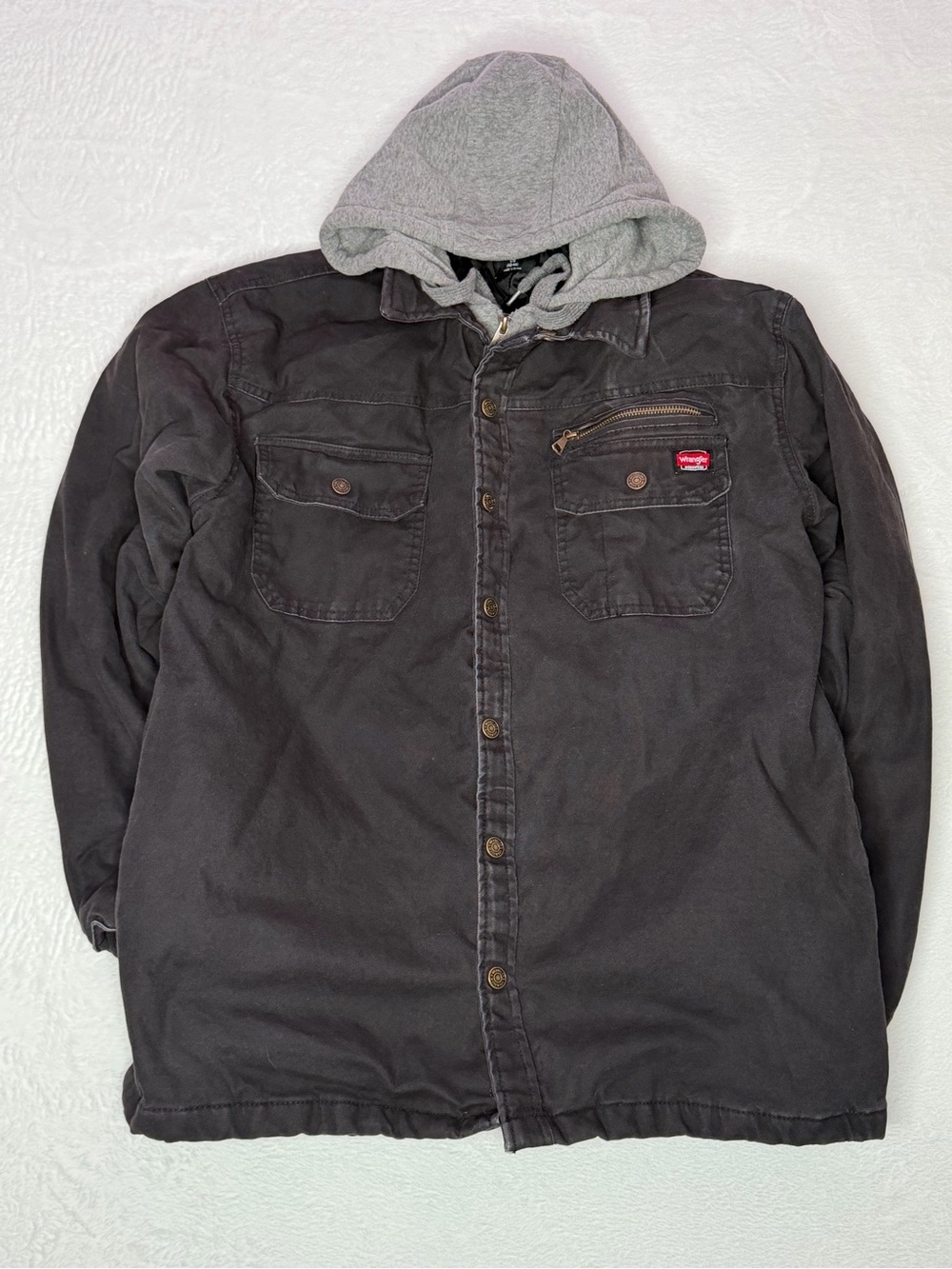 Wrangler Workwear Black Hooded Canvas Jacket Large Quilted Lined